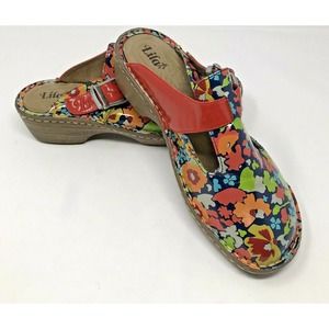 LILA SureGrip Womens 6 M Slip On Clog Mule Open Back Slip Resistant Floral Print